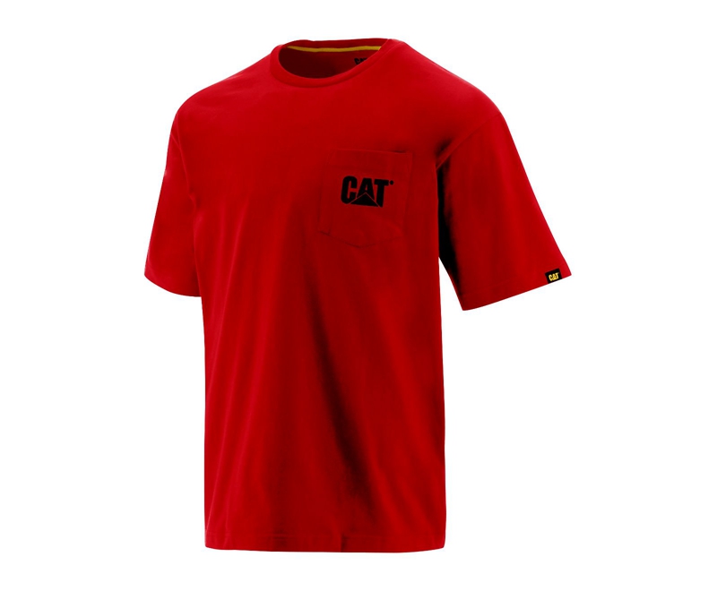 Caterpillar Trademark Pocket Uomo Magliette Rosse | TKDVIPH-64