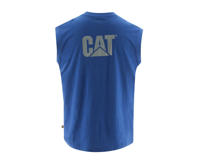 Caterpillar Trademark Senza Maniche Pocket Uomo Magliette Blu Chiaro | EBNIWFM-72