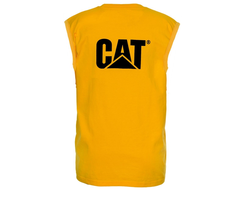 Caterpillar Trademark Senza Maniche Pocket Uomo Magliette Gialle | IVULQTS-82