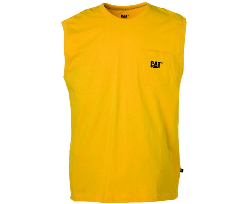 Caterpillar Trademark Senza Maniche Pocket Uomo Magliette Gialle | IVULQTS-82